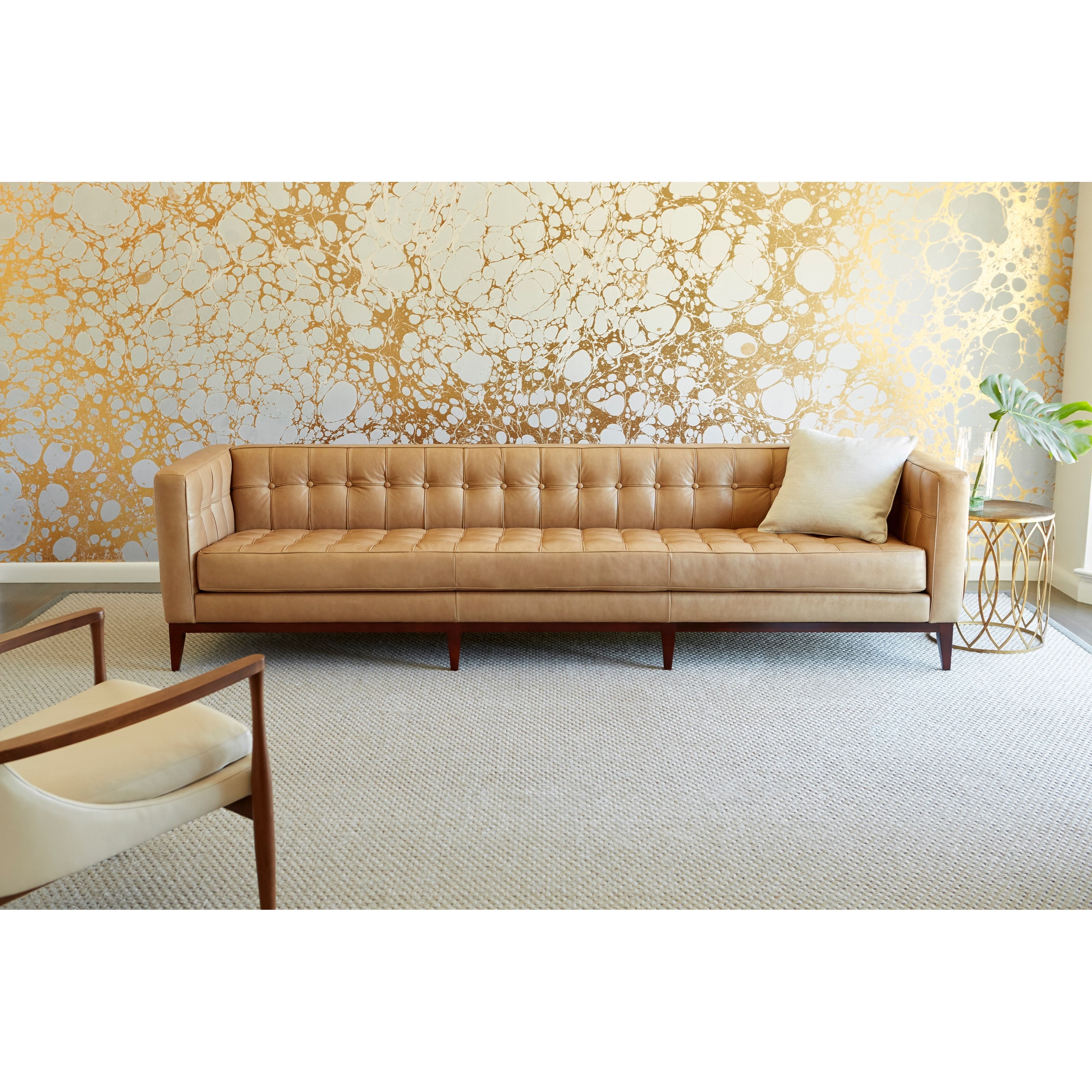 Madison mid century top grain leather sofa set deals